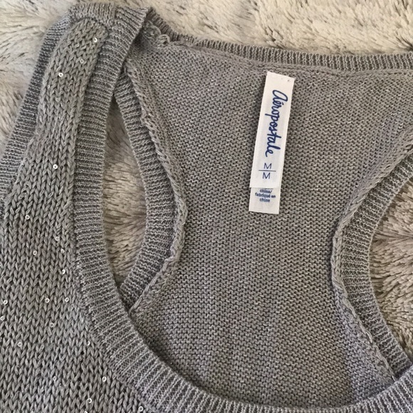 Silver sequin sweater tank M chiffon ruffle hem racer back Aeropostale - Picture 3 of 5